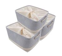 Mangata Boîtes de rangement en tissu, 5 Tailles Rectangulaire Panier de rangement dressing, 3 Paquet(Très grand, Rayures grises)