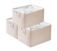 Mangata Boîtes de rangement en tissu, 5 Tailles Rectangulaire Panier de rangement dressing, 3 Paquet(Très grand, Kaki clair)