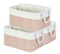 Mangata - Boîtes de rangement en tissu doux, différentes tailles, paniers-conteneurs rectangulaires pour étagère, placard, jouets et vêtements, 31 x 21 x 16 cm, rose et blanc (petit, lot de 3)