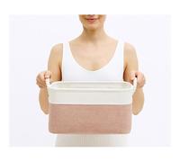 Mangata Boîtes de rangement en tissu doux, multi-tailles, paniers contenants rectangulaires pour étagère, armoire, jouets et vêtements, 31 x 21 x 16 cm, rose et blanc (petit, 1 paquet)
