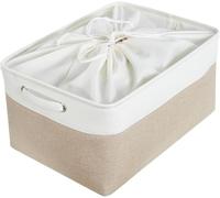 Mangata Boîtes de Rangement en Tissu Panier de Rangement en Toile avec Poignées pour Étagères Vêtements Jouets (Pliable, Blanc Kaki Clair, Grand)
