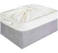 Mangata Boîtes de Rangement en Tissu Panier de Rangement Grand en Toile avec Poignées pour Étagères Vêtements Jouets (Pliable, Gris Blanc, Extra Large)
