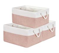 Mangata Boîtes de rangement en tissu souple, conteneurs rectangulaires multi-tailles pour étagère, garde-robe, jouets et vêtements, 41x31x18 cm, rose et blanc (Grand, lot de 3)