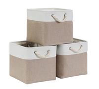 Mangata Cube de Rangement en Tissu, Boîte de Rangement Pliable, Blanc Kaki Clair, 25x25x25cm, 3