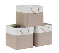 Mangata Cube de Rangement en Tissu, Boîte de Rangement Pliable, Blanc Kaki Clair, 33x33x33cm, 3