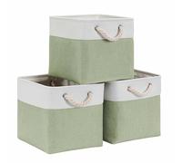 Mangata Cube de Rangement en Tissu, Boîte de Rangement Pliable, Vert Blanc, 25x25x25cm, 3