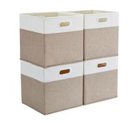 Mangata Cube de Rangement en Tissu Pliable 33 x 33 x 33 cm, Blanc Kaki Clair, 4 Pièces