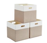 Mangata Cube de Rangement en Tissu Pliable 33 x 38 x 33 cm, Blanc Kaki Clair, 3 Pièces