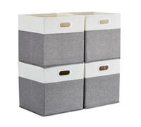 Mangata Cube de Rangement en Tissu Pliable 33 x 38 x 33 cm, Gris Blanc, 4 Pièces