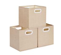 Mangata Cube de Rangement en Tissu Pliable 33 x 38 x 33 cm, Kaki Clair, 3 Pièces
