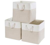 Mangata Cube de Rangement Tissu,28x28x28cm Paniers de Rangement Pour Vêtements/étagère(Beige Clair/Blanc, 3 Paquet)