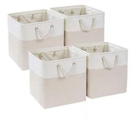 Mangata Cube de Rangement Tissu,33x33x33cm Paniers de Rangement Pour Vêtements/étagère Compatible avec Kallax(Beige Clair/Blanc, 4 Paquet)