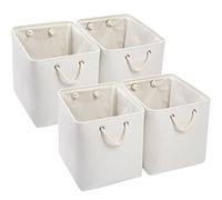 Mangata Cube de Rangement Tissu, Panier Cube de Rangement, Boite de Rangement Pliable pour Jouets, Vêtement 33 x 38 x 33 cm (Lot de 4, Blanche)