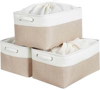 Mangata Extra Large Panier de Rangement Lot de 3, boites de Rangement en Tissu avec Poignée pour Étagères, Placard, Jouets (Pliable, Blanc Kaki Clair)