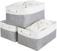 Mangata Extra Large Panier de Rangement Lot de 3, boites de Rangement en Tissu avec Poignée pour Étagères, Placard, Jouets (Pliable, Gris Blanc)