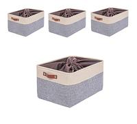 Mangata Grande Capacité de Panier de Rangement,[4 Pack] Boîte de Rangement Pliant de Tissu de Toile Utilisé pour Armoire, Dressing, Penderie (Gris/beige, XXLarge)