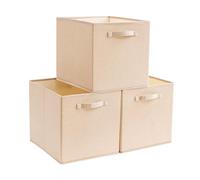 Mangata Lot de 3 boîtes de rangement 25 x 25 x 25 cm - En tissu infroissable - Pour paniers à vêtements, paniers, coffres, jouets - Kaki clair