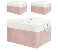 Mangata Lot de 3 boîtes de rangement rectangulaires en tissu doux pour étagère, armoire, jouets et vêtements, 45 x 35 x 24 cm, rose et blanc
