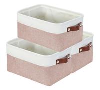 Mangata Lot de 3 boîtes de rangement rectangulaires en tissu, plusieurs tailles, paniers-conteneurs en matériau pour étagère, garde-robe, jouets et vêtements, 31x21x16 cm, rose et blanc (Petit)