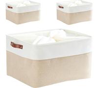 Mangata Lot de 3 Panier de Rangement en Toile avec Cordon de Serrage, Grand de Rangement Pliable pour édredon, Oreiller, vêtements (KKaki/Blanc, XLarge)