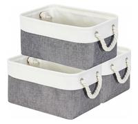 Mangata Lot de 3 paniers de rangement rectangulaires en lin avec poignées pour étagère et penderie, tailles multiples, 31 x 21 x 16 cm, gris foncé et blanc (S, 3 paquets)