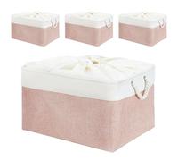 Mangata Lot de 4 boîte de rangement rectangulaire en tissu doux pour étagère, armoire, jouets et vêtements, 45 x 35 x 24 cm, rose et blanc