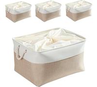 Mangata Lot de 4 boîtes de rangement extra larges en toile avec poignées pour armoires, armoires, étagères, salle de bain, vêtements, jouets, serviettes (pliables, Blanc Kaki)