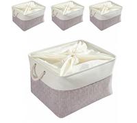 Mangata Lot de 4 boîtes de rangement extra larges en toile avec poignées pour armoires, armoires, étagères, salle de bain, vêtements, jouets, serviettes (pliables, gris blanc)