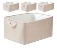 Mangata - Lot de 4 boîtes de rangement pliable avec poignées en tissu épais (L, kaki clair)