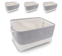 Mangata - Lot de 4 boîtes de rangement pliable avec poignées pour jouets et étagères en tissu épais (L, rayures grises)