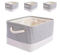Mangata - Lot de 4 boîtes de rangement pliable avec poignées pour jouets et étagères en tissu épais (S, rayures grises)
