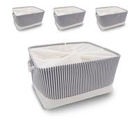 Mangata - Lot de 4 boîtes de rangement pliable avec poignées pour jouets et étagères en tissu épais (XL, rayures grises)