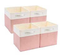 Mangata Lot de 4 boîtes de rangement pour cubes 25 x 25 x 25 cm, paniers de rangement en tissu pour paniers à vêtements, paniers, coffres, jouets (rose/crème/blanc, 4 pièces)