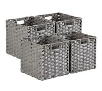 Mangata Lot de 4 Cubes de Rangement en Imitation Rotin 28 x 28 x 28 cm, Paniers Décoratifs avec Poignée, Pliables, Imperméables, Anti-moisissure, pour Armoire et Etagère（Gris）