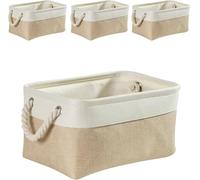 Mangata Lot de 4 grandes boîtes de rangement en toile avec poignées pour armoires, armoires, étagères, salle de bain, vêtements, jouets, serviettes (pliables, Blanc Kaki)