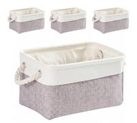 Mangata Lot de 4 grandes boîtes de rangement en toile avec poignées pour armoires, armoires, étagères, salle de bain, vêtements, jouets, serviettes (pliables, gris et blanc)