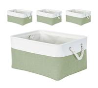 Mangata Lot de 4 paniers de rangement rectangulaires en tissu doux avec poignées en corde, pour armoire, penderie, salle de bain, étagère, 36 x 26 x 18 cm, vert et blanc