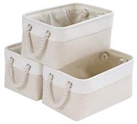 Mangata Panier de rangement en tissu, moyen, lavable, à cubes, pour placard, étagères et vêtements (beige clair/blanc, lot de 3)