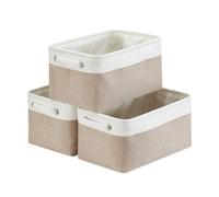 Mangata Panier de Rangement Lot de 3, boites de Rangement en Tissu avec Poignée pour Étagères, Placard, Jouets (Pliable, Blanc Kaki Clair)