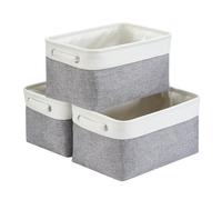 Mangata Panier de Rangement Lot de 3, boites de Rangement en Tissu avec Poignée pour Étagères, Placard, Jouets (Pliable, Gris Blanc)