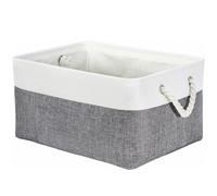 Mangata Panier de rangement rectangulaire en tissu doux pour étagère et penderie, multi-tailles, en lin, avec poignées, 36 x 26 x 18 cm, gris foncé et blanc (M, 1 paquets)