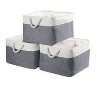 Mangata Panier Rangement, Boite de Rangement Tissu Grand rectangulaire Dressing avec poignée pour Jouets, Armoire (Set of 3, XL, Gris Froid/Blanc)