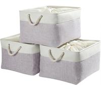 Mangata Panier Rangement, Boite de Rangement Tissu Grand rectangulaire Dressing avec poignée pour Jouets, Armoire (Set of 3, XL, Gris Blanc)