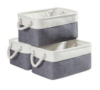 Mangata Panier Rangement, Boite de Rangement Tissu rectangulaire Dressing avec poignée pour Jouets, Armoire (Set of 3, Pliable, Moyen,Gris Froid/Blanc)