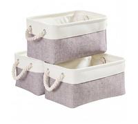Mangata Panier Rangement Petite, Boite de Rangement Tissu rectangulaire Dressing avec poignée pour Jouets, Armoire (Set of 3, Pliable, Gris Blanc)