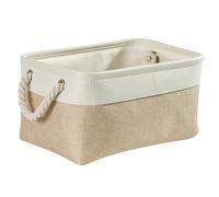 Mangata Panier Rangement Petite, Boite de Rangement Tissu rectangulaire Dressing avec poignée pour Jouets, Armoire (Pliable, Kaki Clair Blanc)