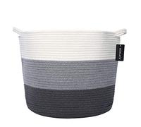 MANGATA Paniers de Rangement tissés, boîte de Rangement Ronde pour Jouets de 18 po pour garçon/Fille, Panier de puériculture Grand et Doux (Blanc&Gris&Bleu - Largeur)