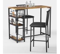 Mange Debout - Bealife - 1 Table Haute Marron - 2 Tabourets avec Dossier - Métal et PU en Cuir - 3 Étagères - 91 x 50 x 91 cm