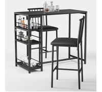 Mange Debout - Bealife - 1 Table Haute Noir - 2 Tabourets avec Dossier - Métal et PU en Cuir - 3 Étagères - 91 x 50 x 91 cm