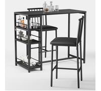 Mange Debout - Bealife - 1 Table Haute Noir - 2 Tabourets avec Dossier - Métal et PU en Cuir - 3 Étagères - 91x50x91 cm